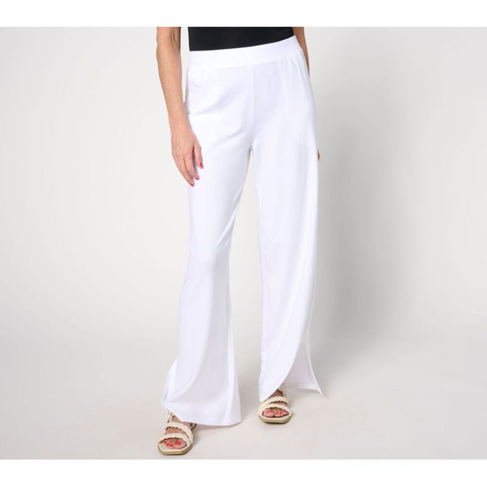 Denim & Co. Women's Plus Sz Pants 4X Beach Jersey Wide Leg Pant White A637289